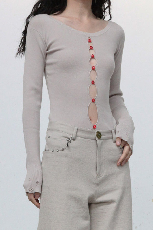 Rui Zhou Hollow Long Sleeve Top Series RUI-RAW23KN15-YANHUI-2 Ash